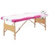 Foldable Massage Table 3 Zones Wood White and Pink