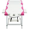 2-Zone Foldable Massage Table Aluminum White and Pink