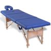 Blue Foldable Massage Table 4 Zones with Wooden Frame