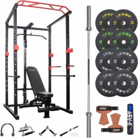 160lb Home Gym sets Multi-functional Power Cage,Home Adjustable Pullup Squat Rack 1000Lbs Capacity Comprehensive Fitness Barbell Rack (Color: As Picture)